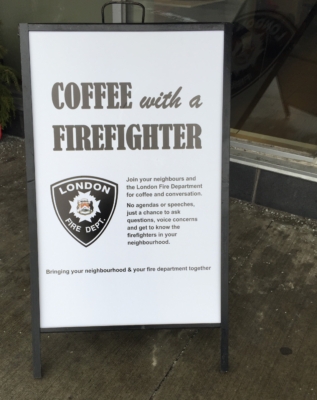 Coffee with a Firefighter sign