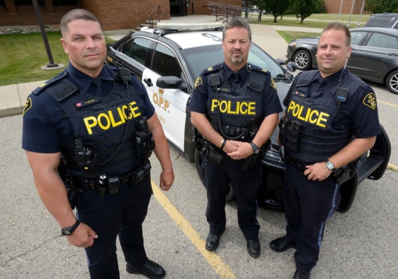 From left to right, Sgt. Perry Graham, Sgt. Calum Rankin, and Const. Alex Soucie at OPP headquarters.