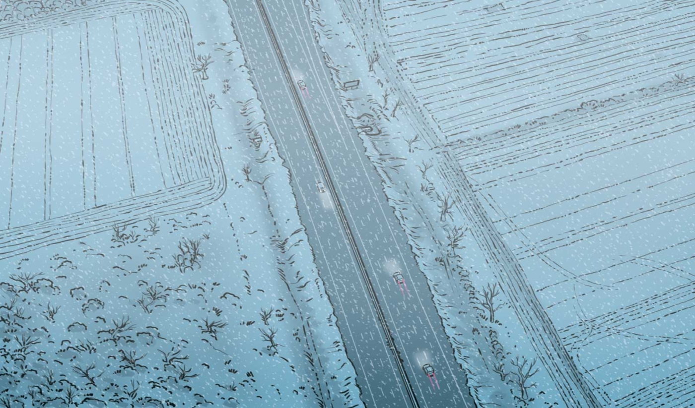 Illustration of icy country roads