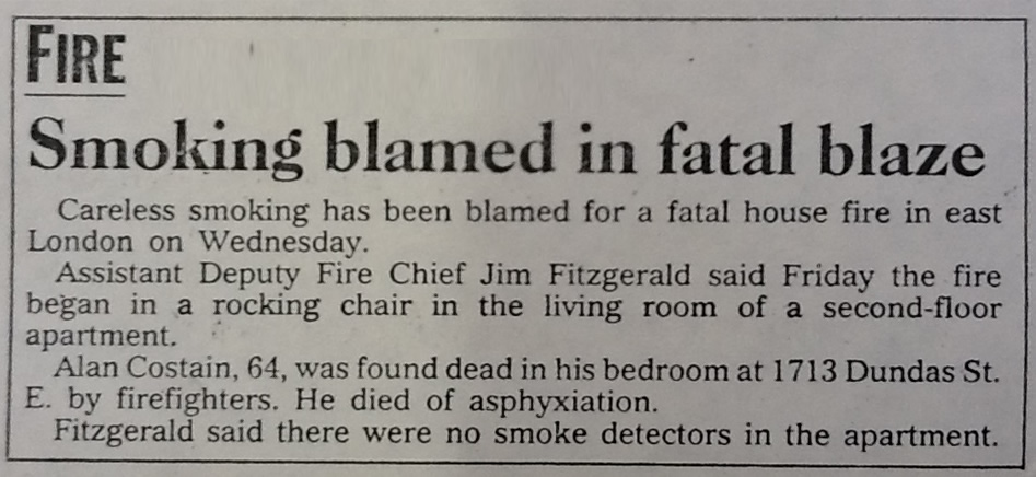 London Free Press Article - Smoking blamed in fatal blaze