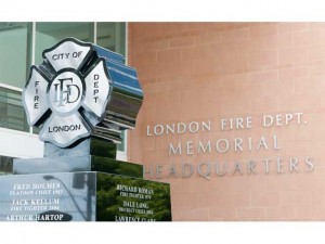 A monument to recognize 21 London firefighters who have died in the line of duty sits outside the London Fire Department Memorial Headquarters on Horton Street on Sunday September 11th, 2011. Family and friends of the fallen firefighters gathered to celebrate their memory as well as to remember those who lost their lives in the World Trade Centre collapse in New York City in 2001. CRAIG GLOVER The London Free Press / QMI AGENCY