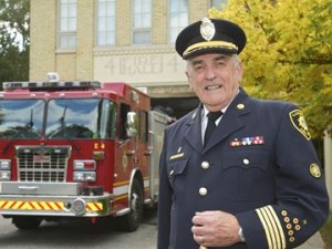 Deputy Fire Chief (Retired) Peter Harding in front of Fire Hall No. 4 on Colborne St. where he spent the early part of one of his careers. (Craig Gilbert / London Community News)