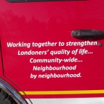 graphics on driver's side passenger door. "Working together to strengthen London's quality of life... Community wide... Neighbourhood by neighbourhood.