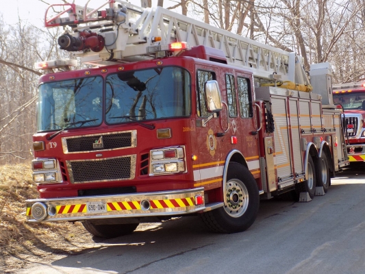 Truck 9 parked at a fire scene
