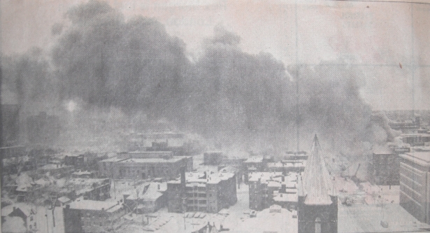 Smoke drifts across the London sky line from the YM-YWCA fire.