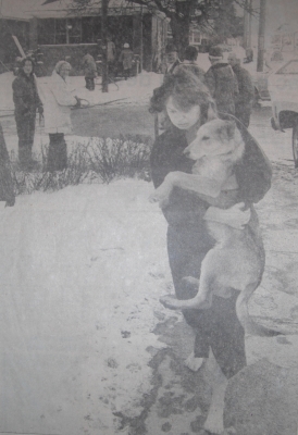 Catherine Barnes fled bare footed with her dog, escaped the blaze.