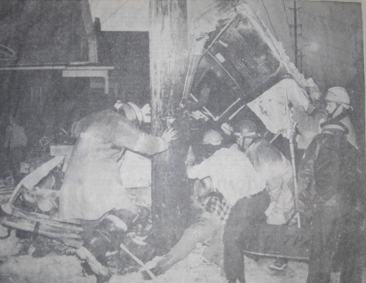 A London fire department rescue struggles to free an injured 19-year-old University of Western Ontario student from his mangled car.