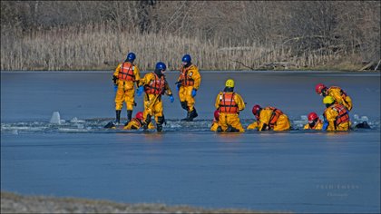 London Fire Fighters doing ice rescue training
