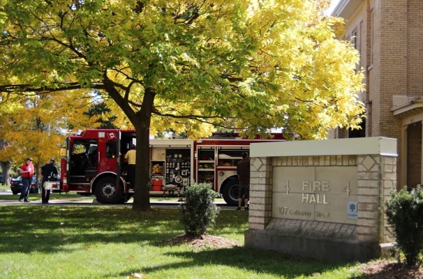 Fire Station 4 with Engine out front doing a tour