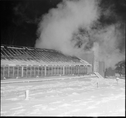 Smoke billowing out of the Byron Greenhouse