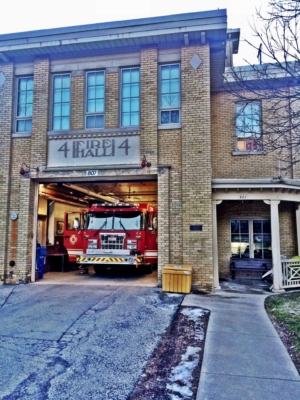 Station 4 with the bay door open and engine four on display