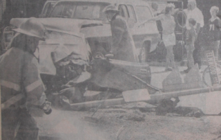 London Fire fighters survey the aftermath of a motor vehicle collision