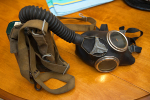 Old simple filtration mask worn by London Fire Fighters