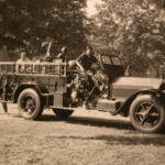 1955 London Fire truck and men doing training