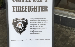 Coffee with a Firefighter sign