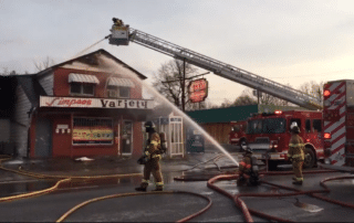 Large volumes of water put on building fire