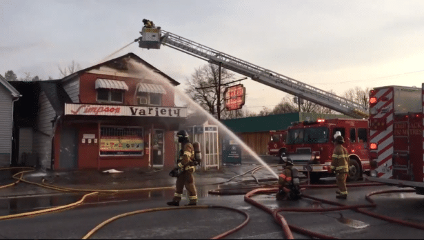 Large volumes of water put on building fire