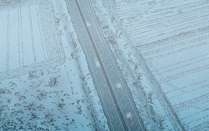 Illustration of icy country roads