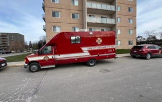 A tenant in an apartment building on Mornington Avenue in London was rescued from their balcony by London firefighters during a blaze early Monday, the London fire department said. (London fire department X photo)