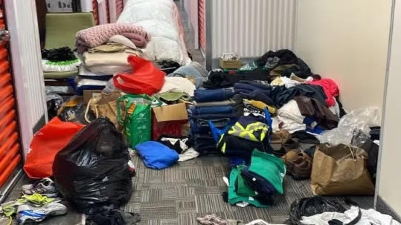 Clothing and other items donated to help tenants displaced by a fire last week that destroyed 33 Becher St. in London, Ont. Matt Smith, owner of Wortley Auto Service, says enough was donated to fill a 10x10 storage unit, and most of a 20-foot-long shipping container. (Matt Smith)