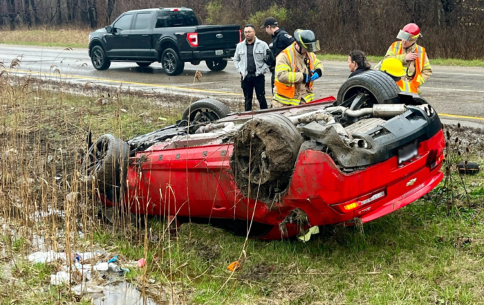 London, Ont. fire crews responded to a rollover collision on Highbury Avenue on April 12, 2024. (Source: London Fire Department/X)