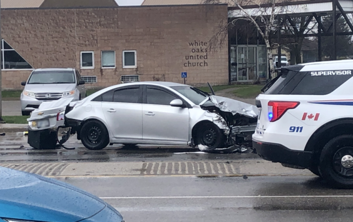 A 4-vehicle collision occurred at the intersection of Southdale Road East and Jalna Boulevard on April 12, 2024. (Fiona Robertson/CTV News London)