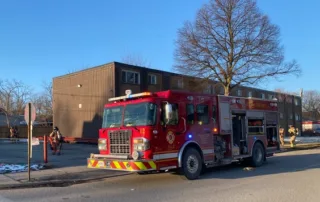 London firefighters battle a blaze that did $400,000 damage to a three-storey apartment building at 852 Trafalgar St. in London, Ont., on Friday, March 22, 2024. (London Fire Department photo)