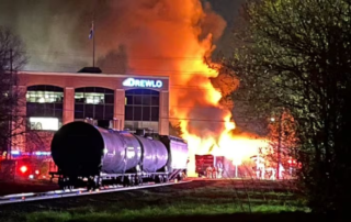 Large fire from train near buildings in London Ontario