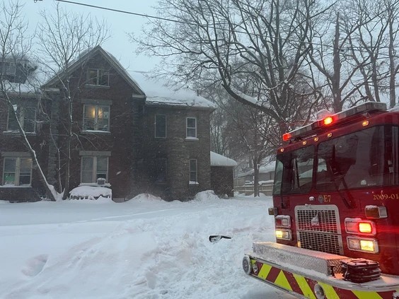 Fire truck parked in front of home after a fire was extinguished. No obvious damage to the home on Hale Street, London